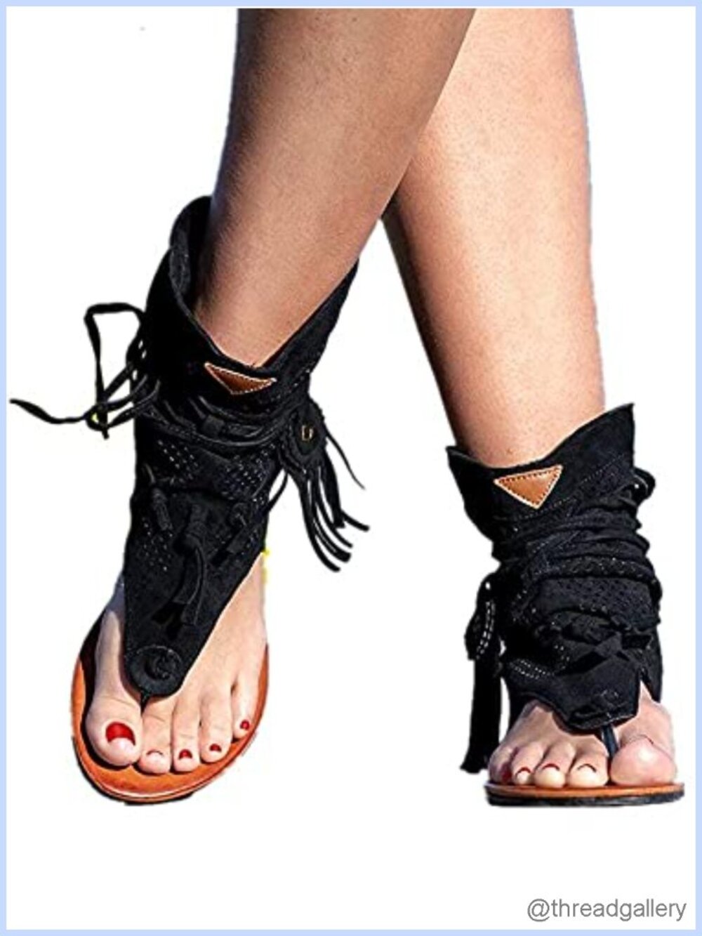 Fringe Suede Tassel Thong Flat Sandals Women Retro Casual Open Toe